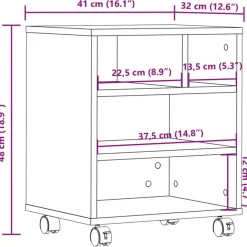 vidaXL Electrónica-Soporte para impresora con ruedas 41x32x48 cm