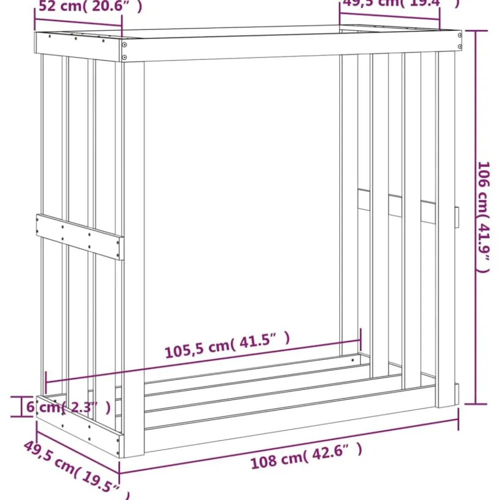 vidaXL Accesorios Para Hornos De Leña Y Chimeneas-Soporte para leña de exterior madera pino 108x52x106 cm
