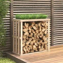 vidaXL Soporte para leña de exterior madera maciza pino 108x52x106 cm Natural New
