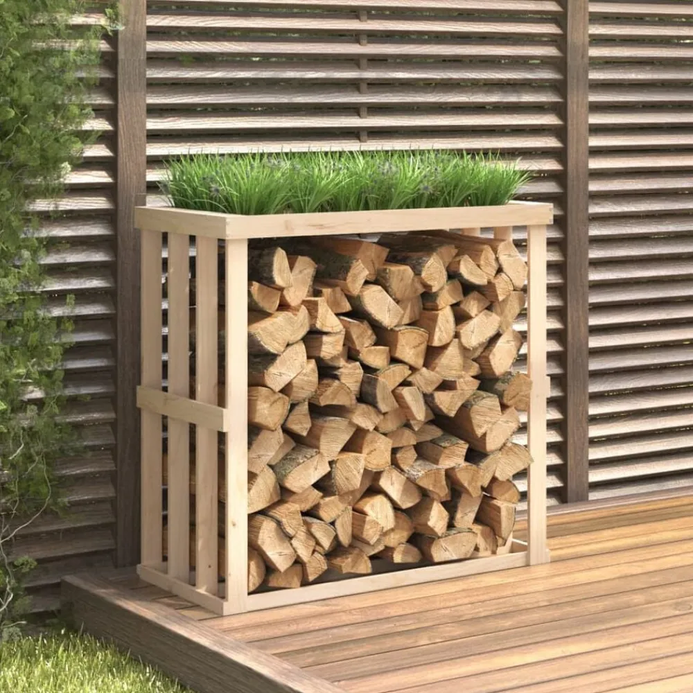 vidaXL Soporte para leña de exterior madera maciza pino 108x52x106 cm Natural New