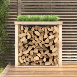 vidaXL Soporte para leña de exterior madera maciza pino 108x52x106 cm Natural New