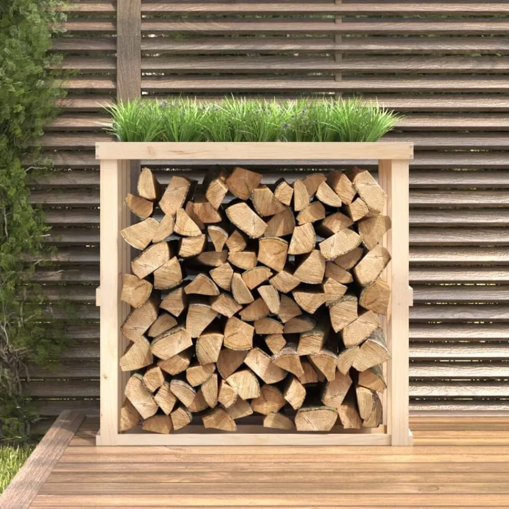 vidaXL Soporte para leña de exterior madera maciza pino 108x52x106 cm Natural New