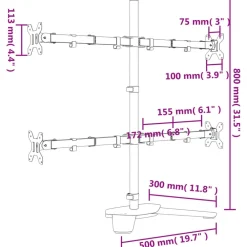 vidaXL Electrónica-Soporte para monitor acero negro VESA 75/100 mm