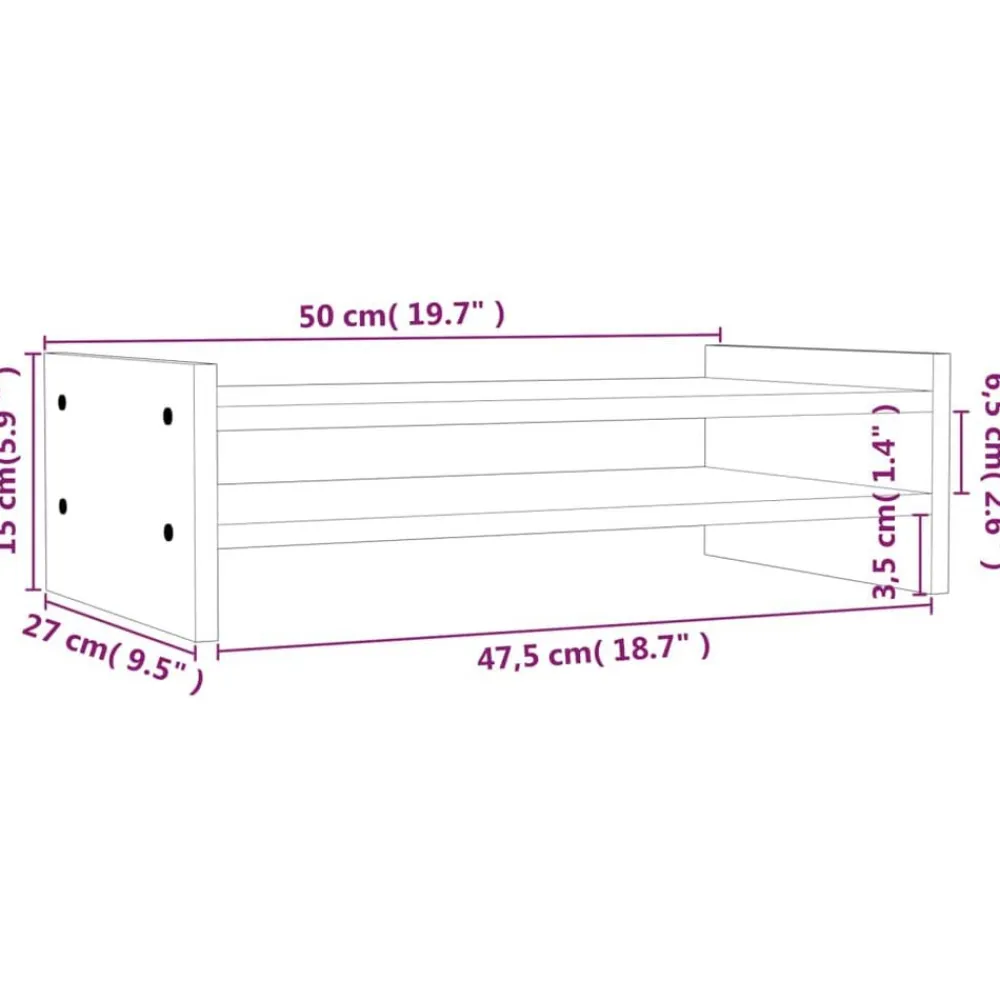 vidaXL Electrónica-Soporte para monitor madera maciza de pino 50x27x15 cm