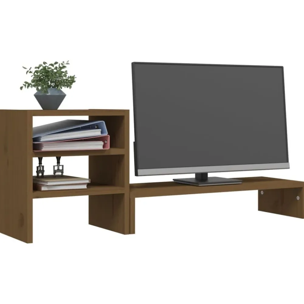vidaXL Electrónica-Soporte para monitor madera maciza pino marrón miel 81x20x30 cm