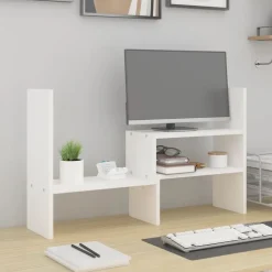 vidaXL Soporte para monitor madera maciza pino (39-72)x17x43 cm Blanco Outlet