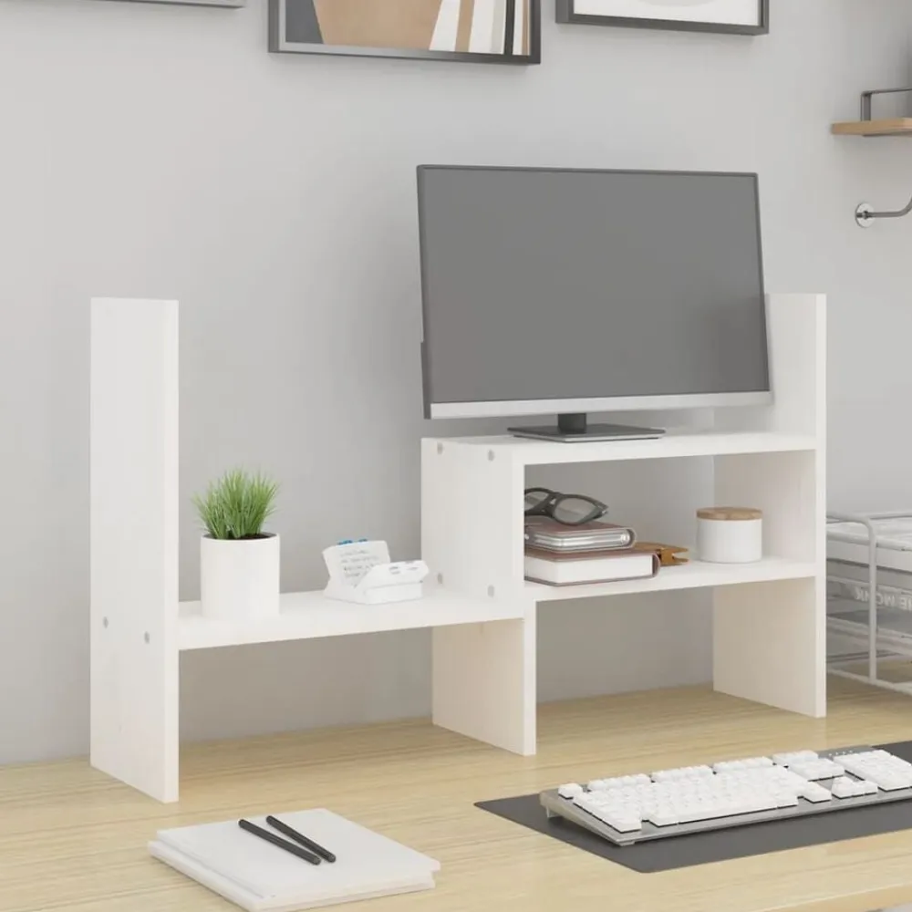 vidaXL Soporte para monitor madera maciza pino (39-72)x17x43 cm Blanco Outlet