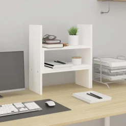 vidaXL Soporte para monitor madera maciza pino (39-72)x17x43 cm Blanco Outlet