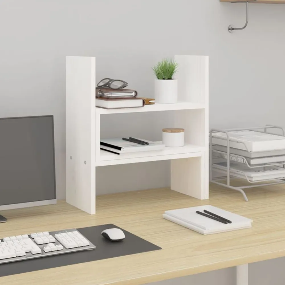 vidaXL Soporte para monitor madera maciza pino (39-72)x17x43 cm Blanco Outlet