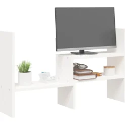 vidaXL Soporte para monitor madera maciza pino (39-72)x17x43 cm Blanco Outlet