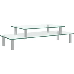 vidaXL Soporte para monitor de 2 niveles vidrio transparente Discount