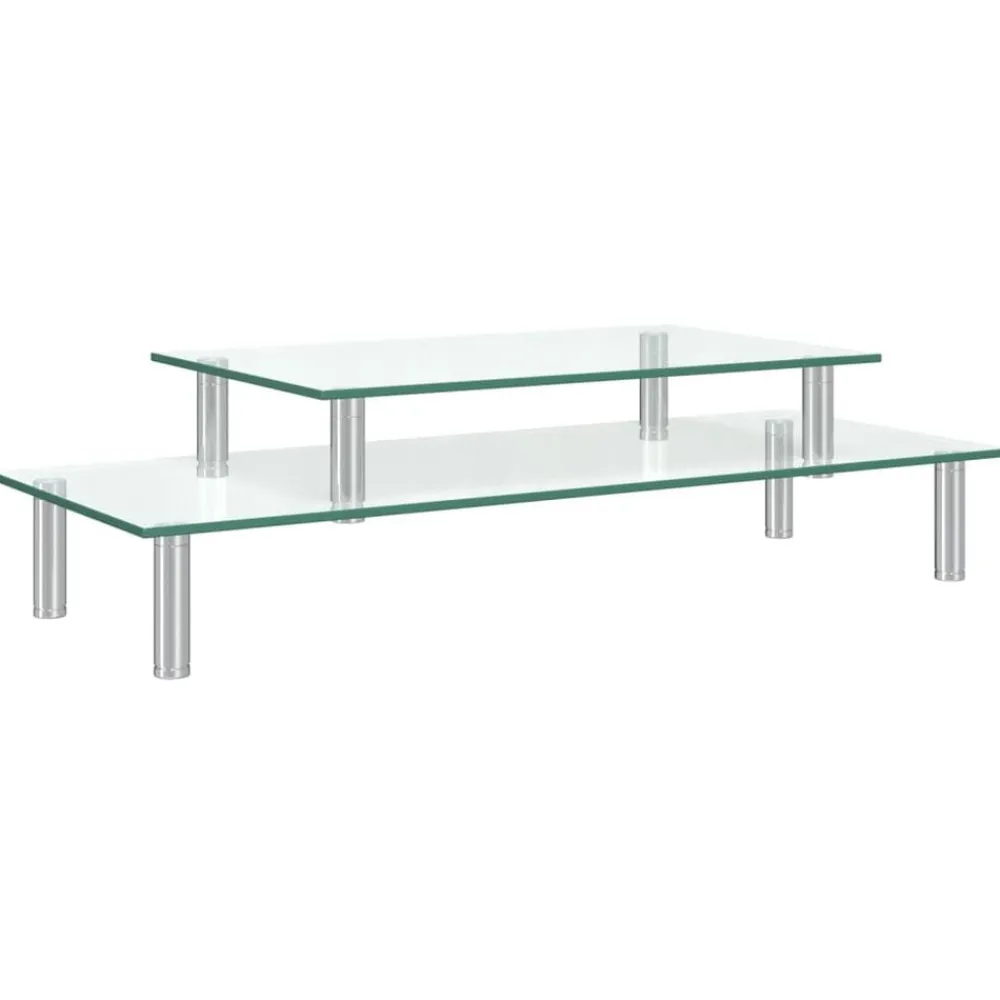 vidaXL Soporte para monitor de 2 niveles vidrio transparente Discount