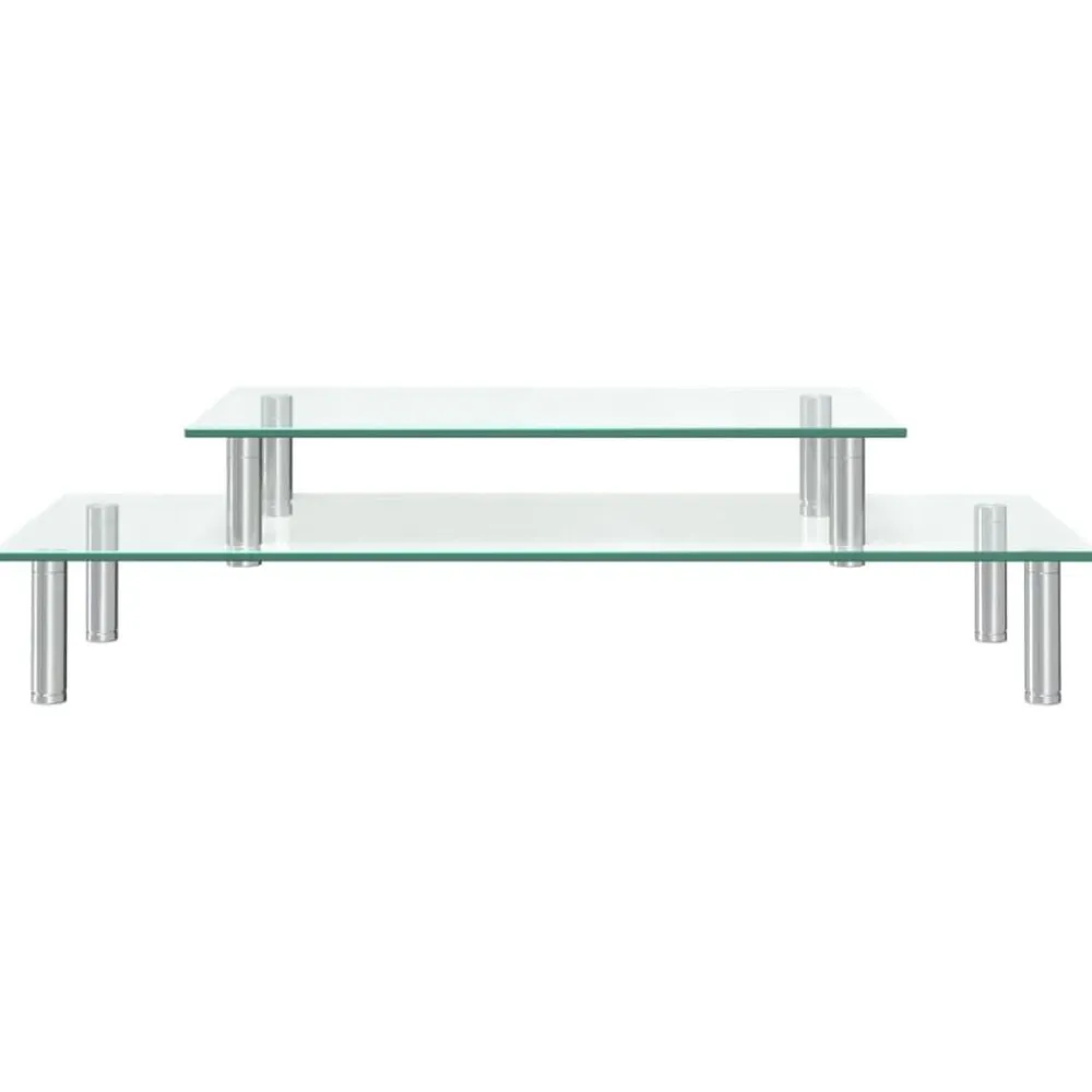 vidaXL Soporte para monitor de 2 niveles vidrio transparente Discount