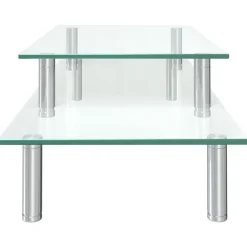 vidaXL Soporte para monitor de 2 niveles vidrio transparente Discount