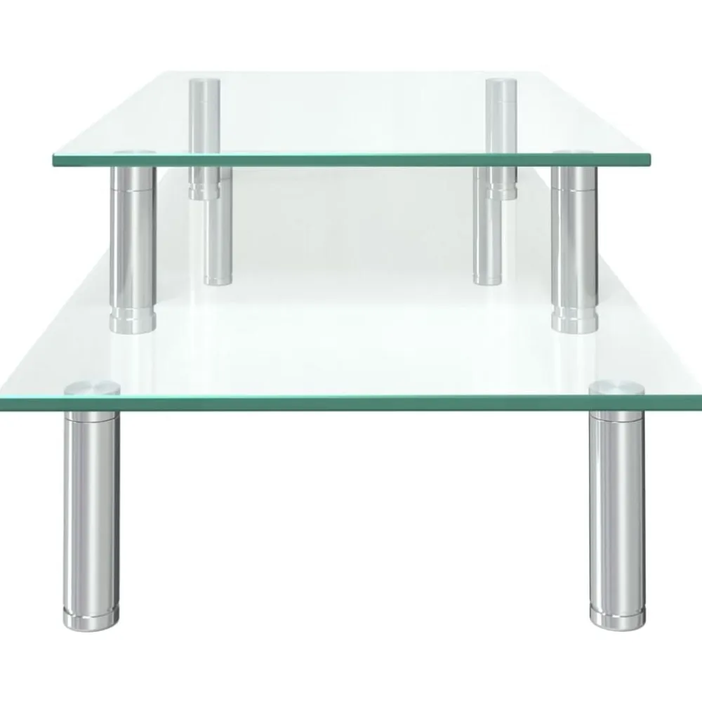 vidaXL Soporte para monitor de 2 niveles vidrio transparente Discount
