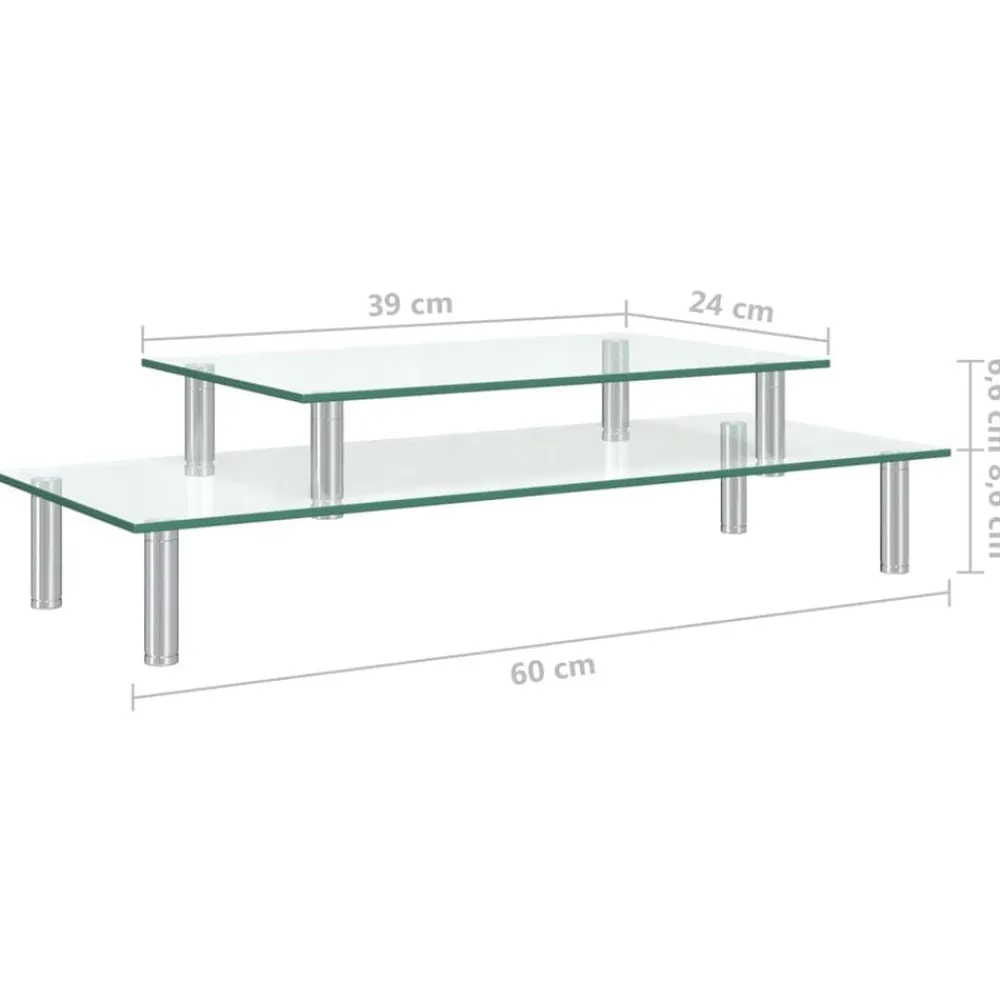 vidaXL Soporte para monitor de 2 niveles vidrio transparente Discount