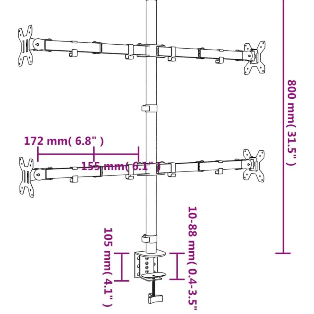 vidaXL Electrónica-Soporte para monitor acero negro VESA 75/100 mm