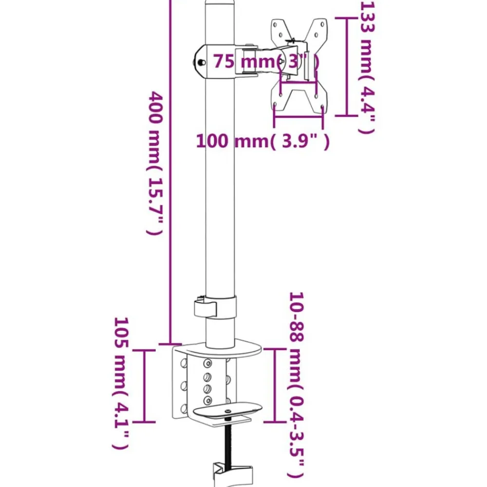 vidaXL Electrónica-Soporte para monitor acero negro VESA 75/100 mm