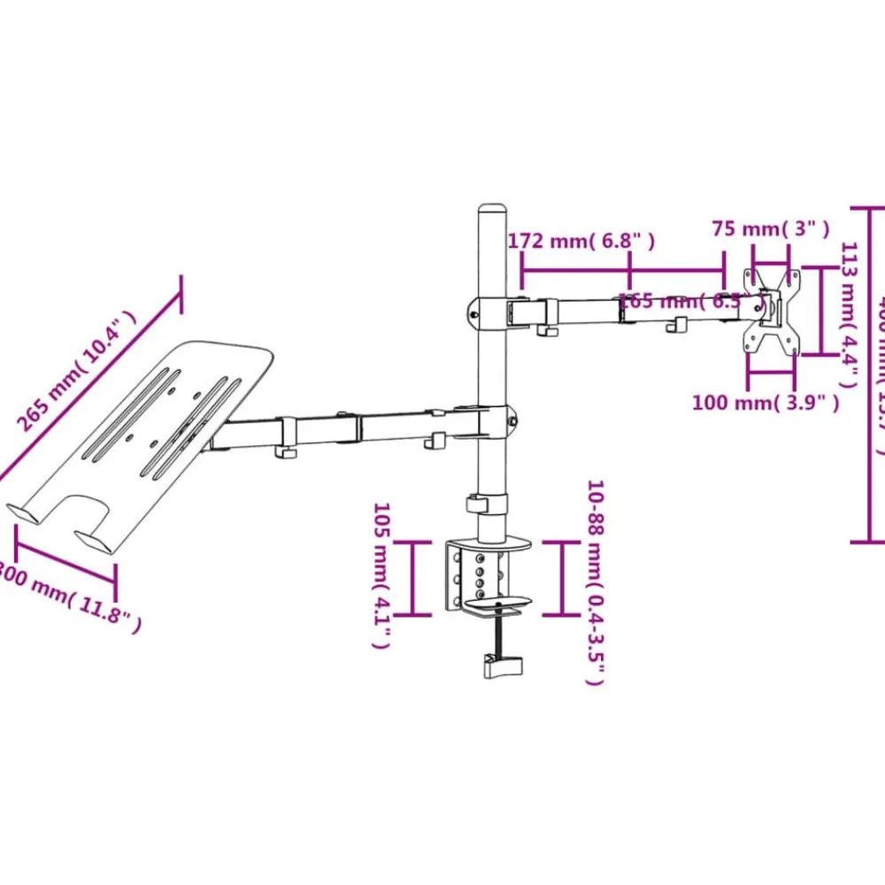 vidaXL Electrónica-Soporte para monitor acero negro VESA 75/100 mm
