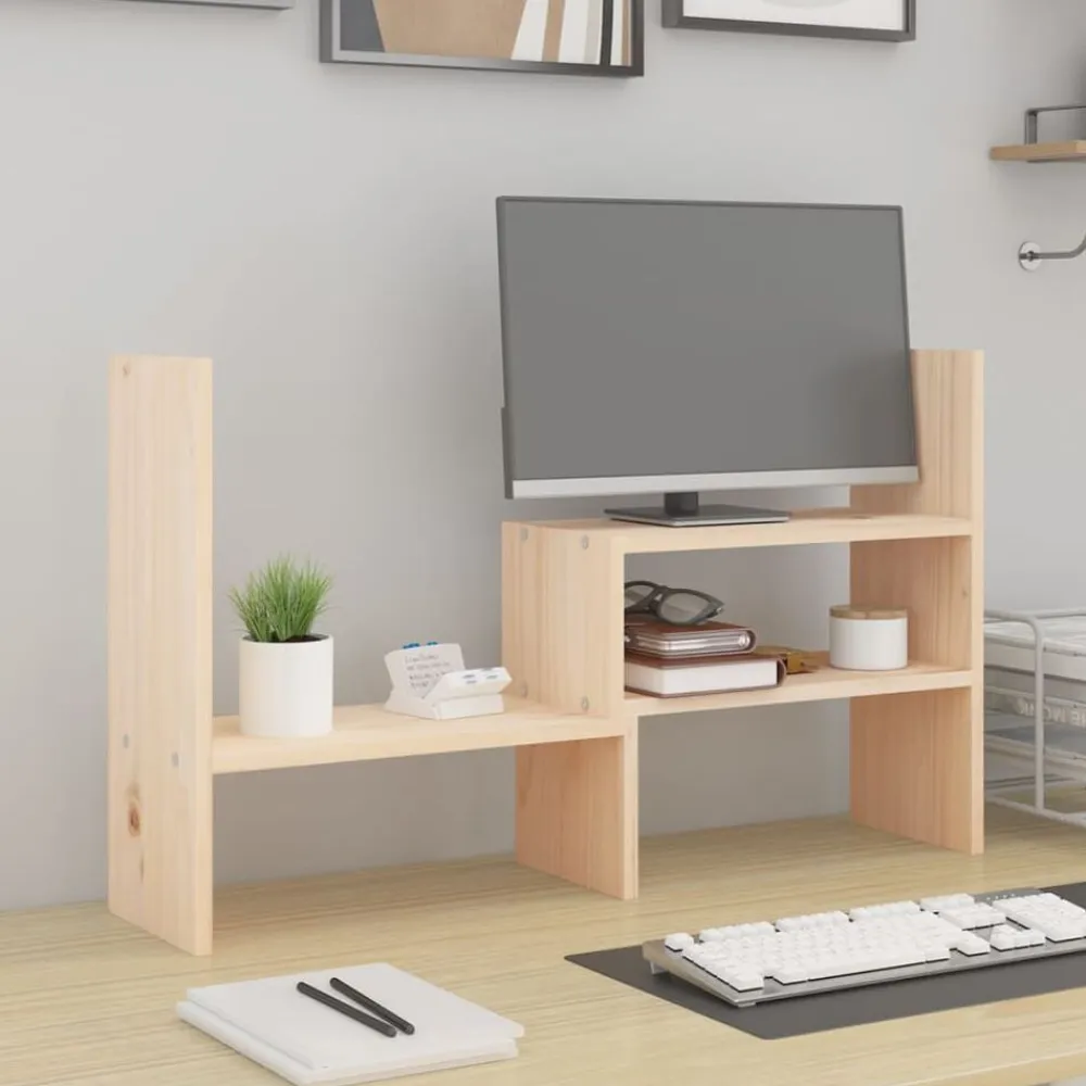 vidaXL Soporte para monitor madera maciza de pino (39-72)x17x43 cm Natural Hot