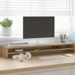 vidaXL Electrónica-Soporte para monitor de roble artesanal, 100 x 24 x 13 cm, madera de ingeniería