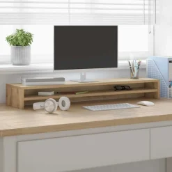 vidaXL Electrónica-Soporte para monitor de roble artesanal, 100 x 24 x 13 cm, madera de ingeniería
