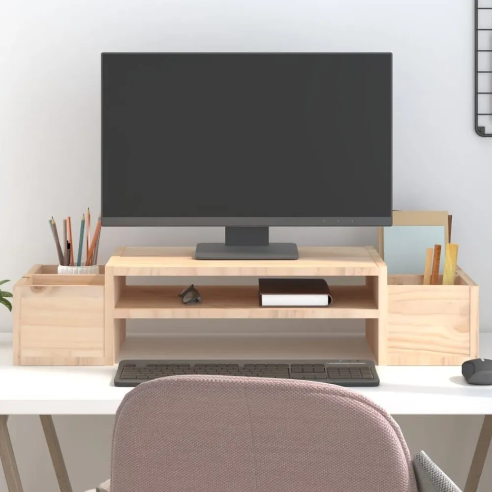 vidaXL Electrónica-Soporte para monitor madera maciza de pino 70x27,5x15 cm