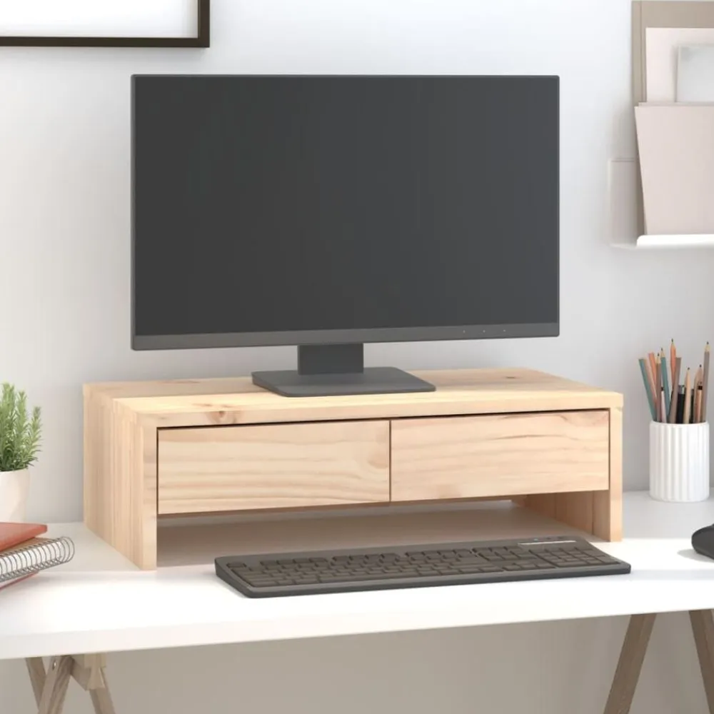 vidaXL Soporte para monitor madera maciza de pino 50x27x15 cm Natural Outlet