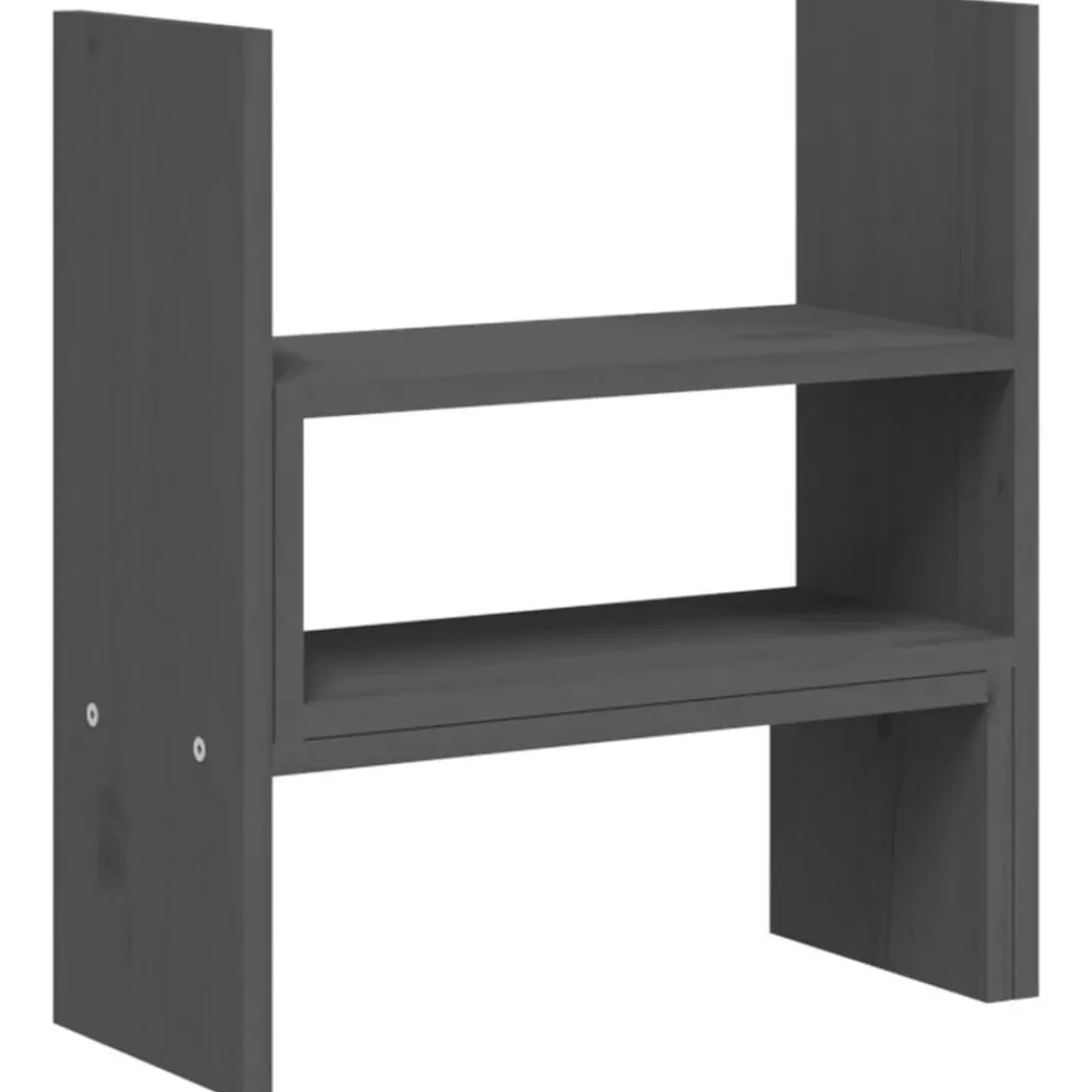 vidaXL Soporte para monitor madera maciza pino (39-72)x17x43 cm Gris Clearance