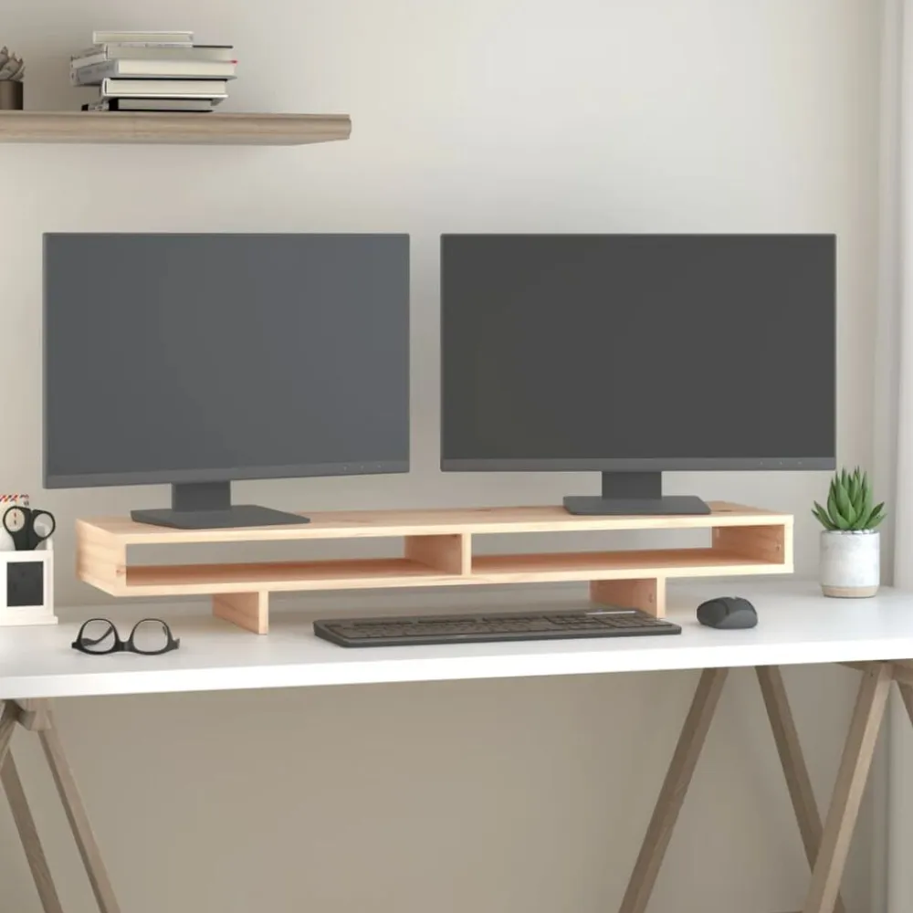 vidaXL Soporte para monitor madera maciza de pino 100x27x14 cm Natural Best