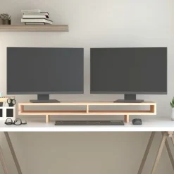 vidaXL Soporte para monitor madera maciza de pino 100x27x14 cm Natural Best