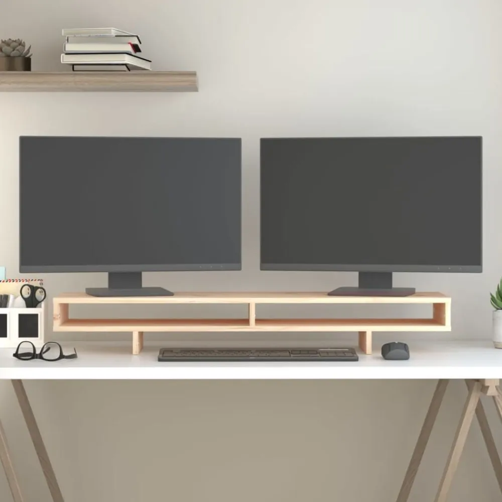 vidaXL Soporte para monitor madera maciza de pino 100x27x14 cm Natural Best