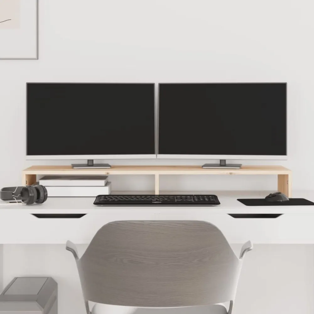 vidaXL Soporte para monitor madera maciza de pino 100x27x10 cm Natural Sale