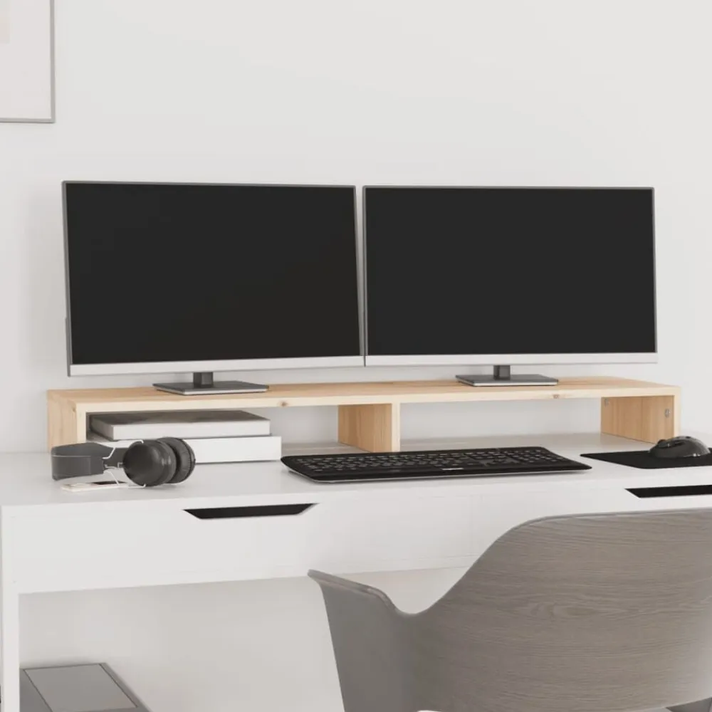 vidaXL Soporte para monitor madera maciza de pino 100x27x10 cm Natural Sale