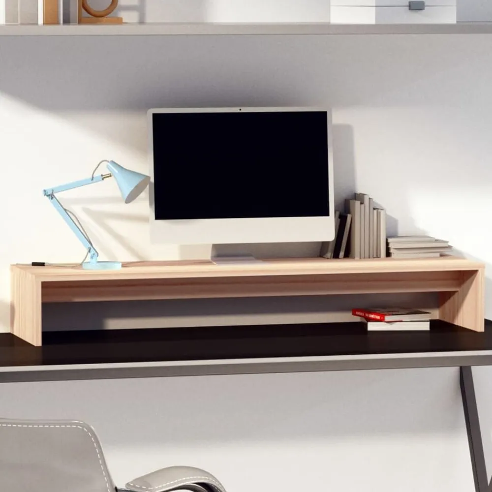 vidaXL Soporte para monitor madera maciza de pino 100x27x15 cm Natural New