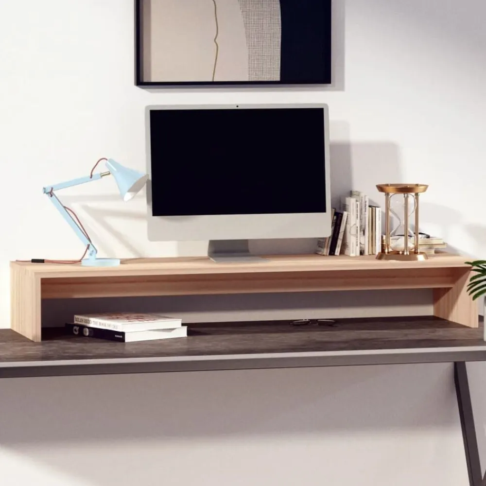 vidaXL Soporte para monitor madera maciza de pino 100x27x15 cm Natural New