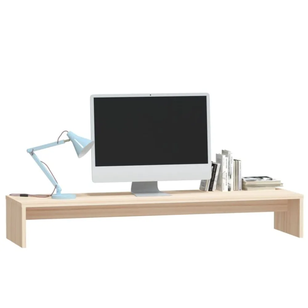 vidaXL Soporte para monitor madera maciza de pino 100x27x15 cm Natural New