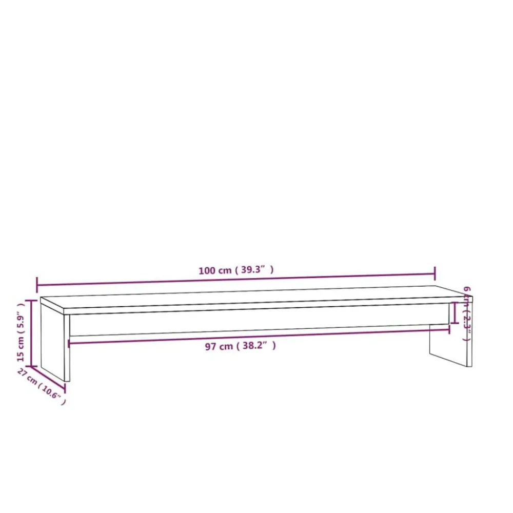 vidaXL Soporte para monitor madera maciza de pino 100x27x15 cm Natural New
