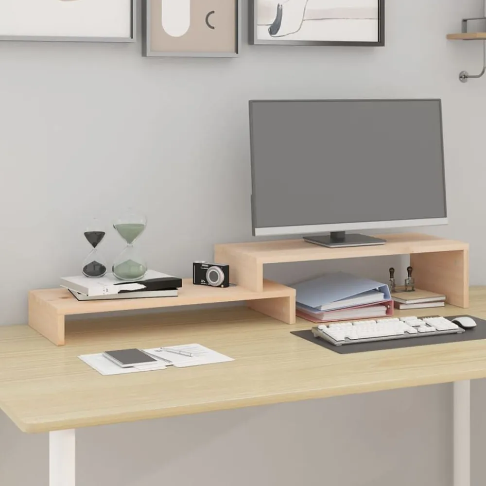 vidaXL Soporte para monitor madera maciza de pino (52-101)x22x14 cm Natural Online