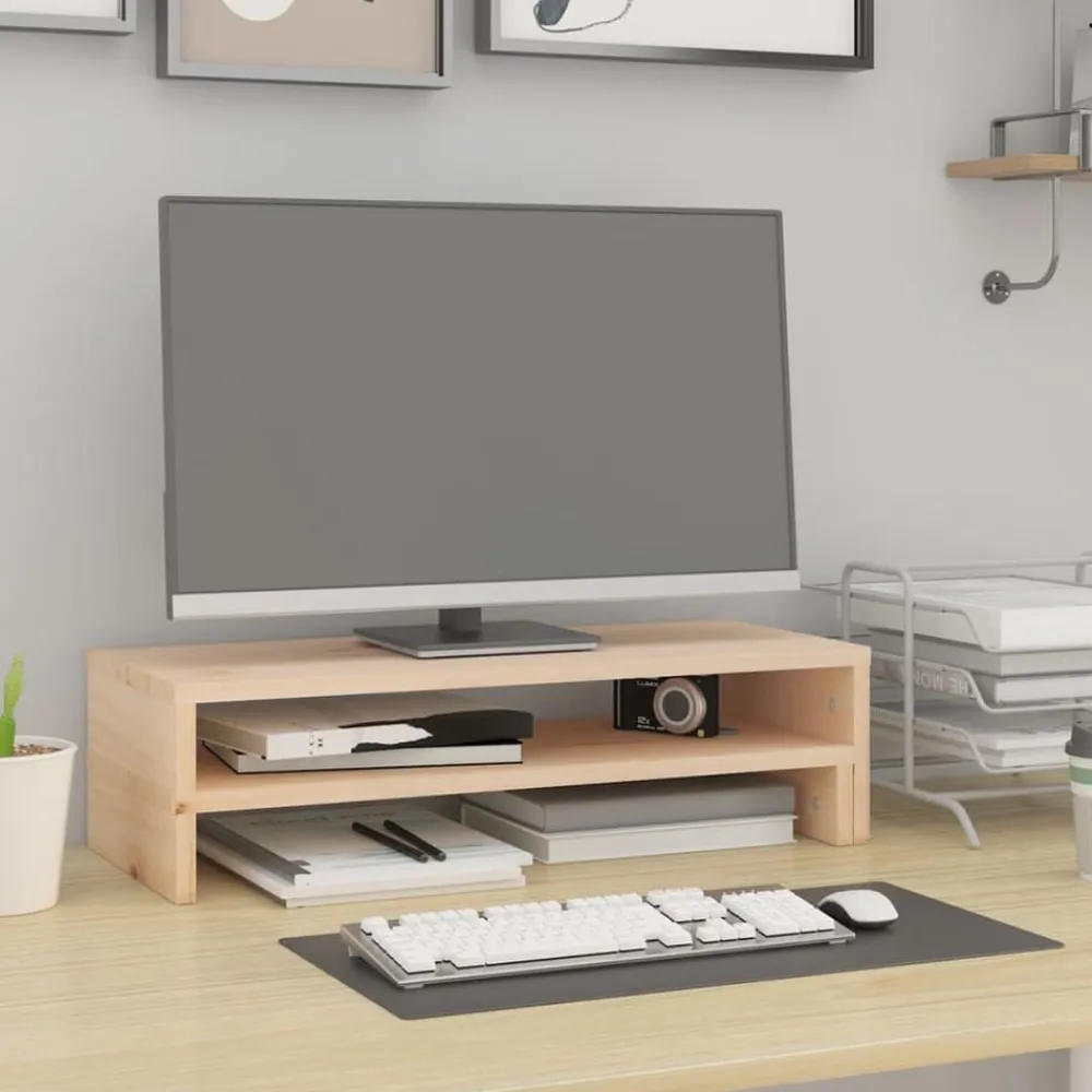 vidaXL Soporte para monitor madera maciza de pino (52-101)x22x14 cm Natural Online