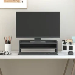 vidaXL Soporte para monitor madera maciza de pino 50x24x16 cm Gris Discount