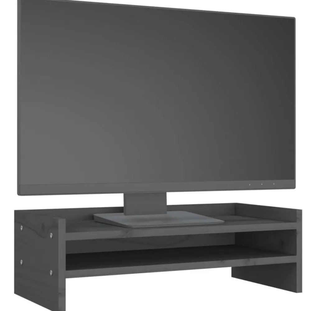 vidaXL Soporte para monitor madera maciza de pino 50x24x16 cm Gris Discount