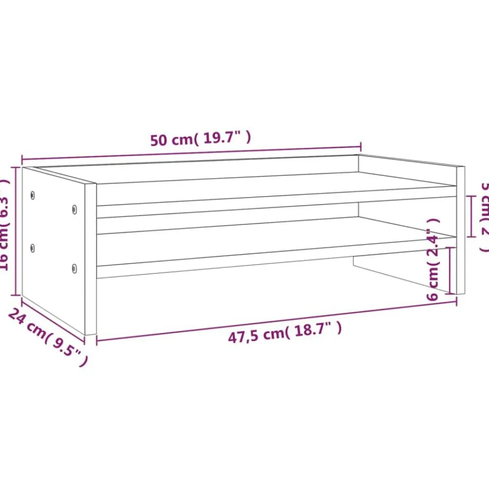 vidaXL Soporte para monitor madera maciza de pino 50x24x16 cm Gris Discount