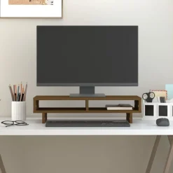 vidaXL Soporte para monitor madera maciza pino marrón miel 60x27x14 cm Marrón miel Hot