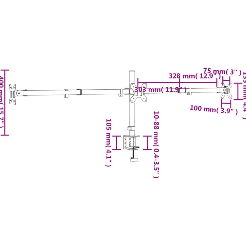 vidaXL Electrónica-Soporte para monitor triple acero negro VESA 75/100 mm