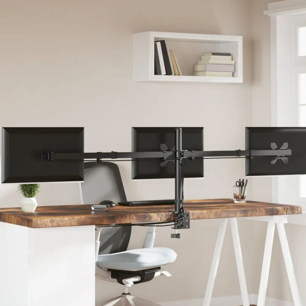 vidaXL Electrónica-Soporte para monitor triple acero negro VESA 75/100 mm