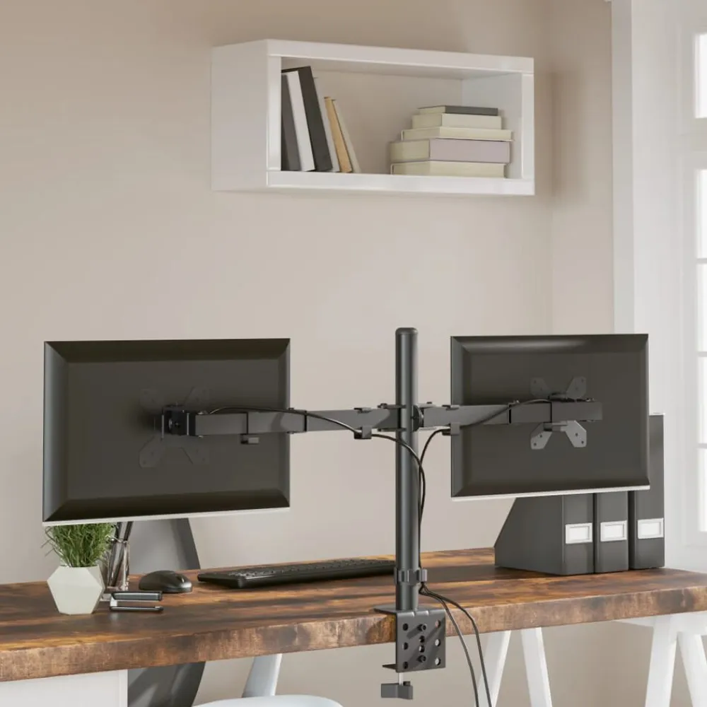 vidaXL Electrónica-Soporte para monitor doble acero negro VESA 75/100 mm