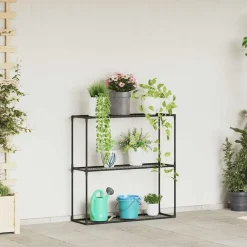 vidaXL Jardín-Soporte para plantas de 3 niveles Negro 100 x 32 x 102 cm Acero