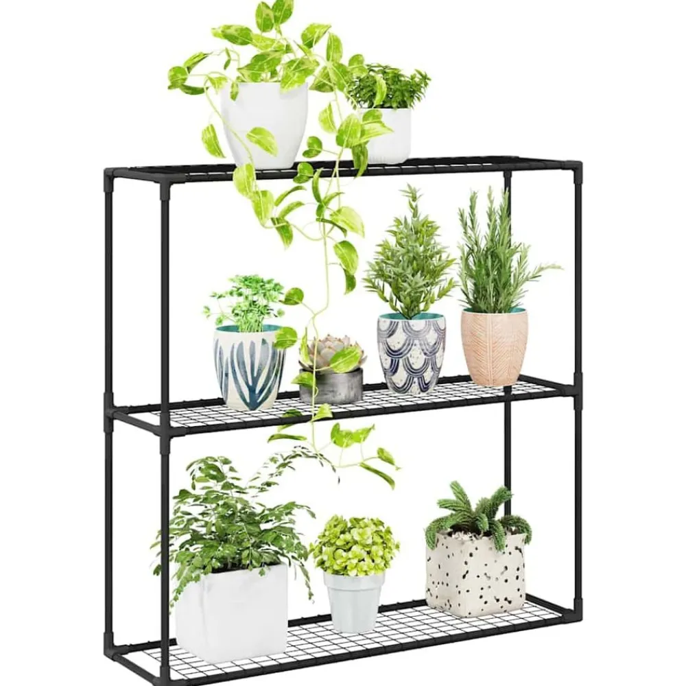 vidaXL Jardín-Soporte para plantas de 3 niveles Negro 100 x 32 x 102 cm Acero
