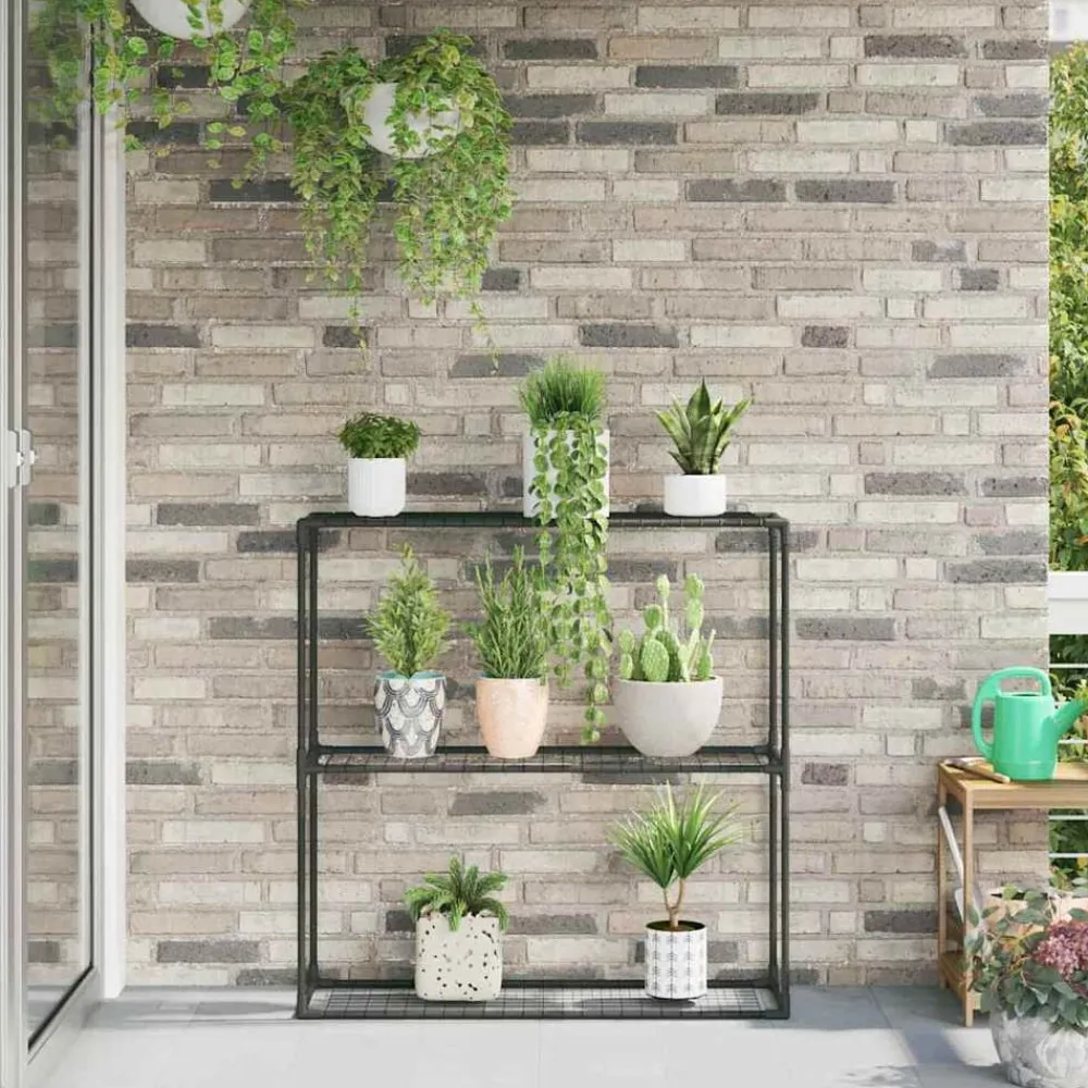 vidaXL Jardín-Soporte para plantas de 3 niveles Negro 100 x 32 x 102 cm Acero